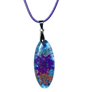 Dried Flowers Pendant Bright Multicolor Lavender Waxed Cord 18" w/ Ext Handmade